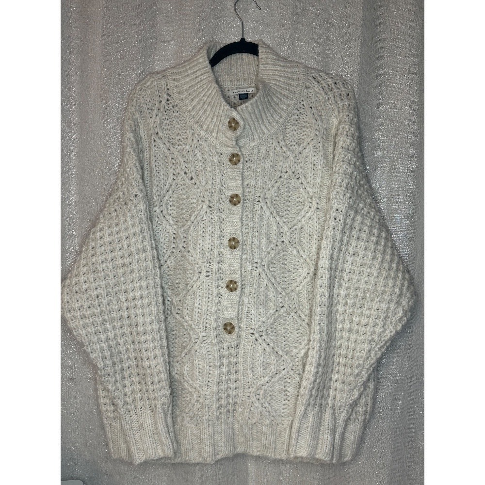 American Eagle Outfitters Cream Cable Knit Cardigan